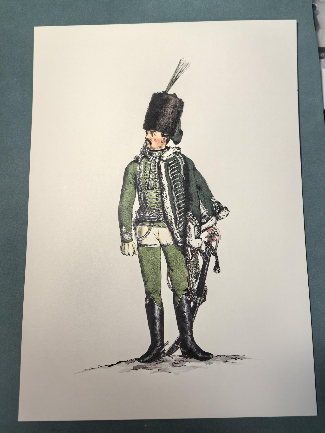 盛世勋华——号角文化勋章邮票专场拍卖第308期 大尺寸手绘图卡 普鲁士王国第1骠骑兵团军官 大A4尺寸 翻印自1851年出版《腓特烈大帝的军队》一书