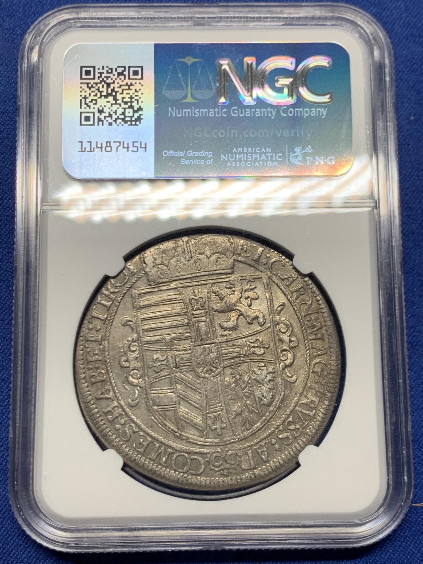 《竞宝斋》第468场 周日，周一 2场连拍 （全场包邮）欢迎送拍 冠军分 NGC AU58 奥地利 1613年 马克西米利安三世 泰勒银币 极少品种 有分的仅4枚 外拍高价品种