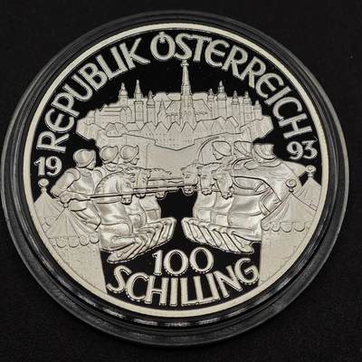 【淘币小摊】实时拍第八百七十九拍   银币套币场    每周一统一发货 - 奥地利1993年100先令精制银币 千年帝国-利奥波德一世 20克900银