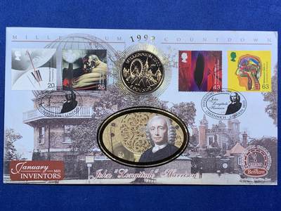 《竞宝斋》第468场 周日，周一 2场连拍 （全场包邮）欢迎送拍 - 英国直布罗陀1998年千年倒计时5镑纪念币，邮币封