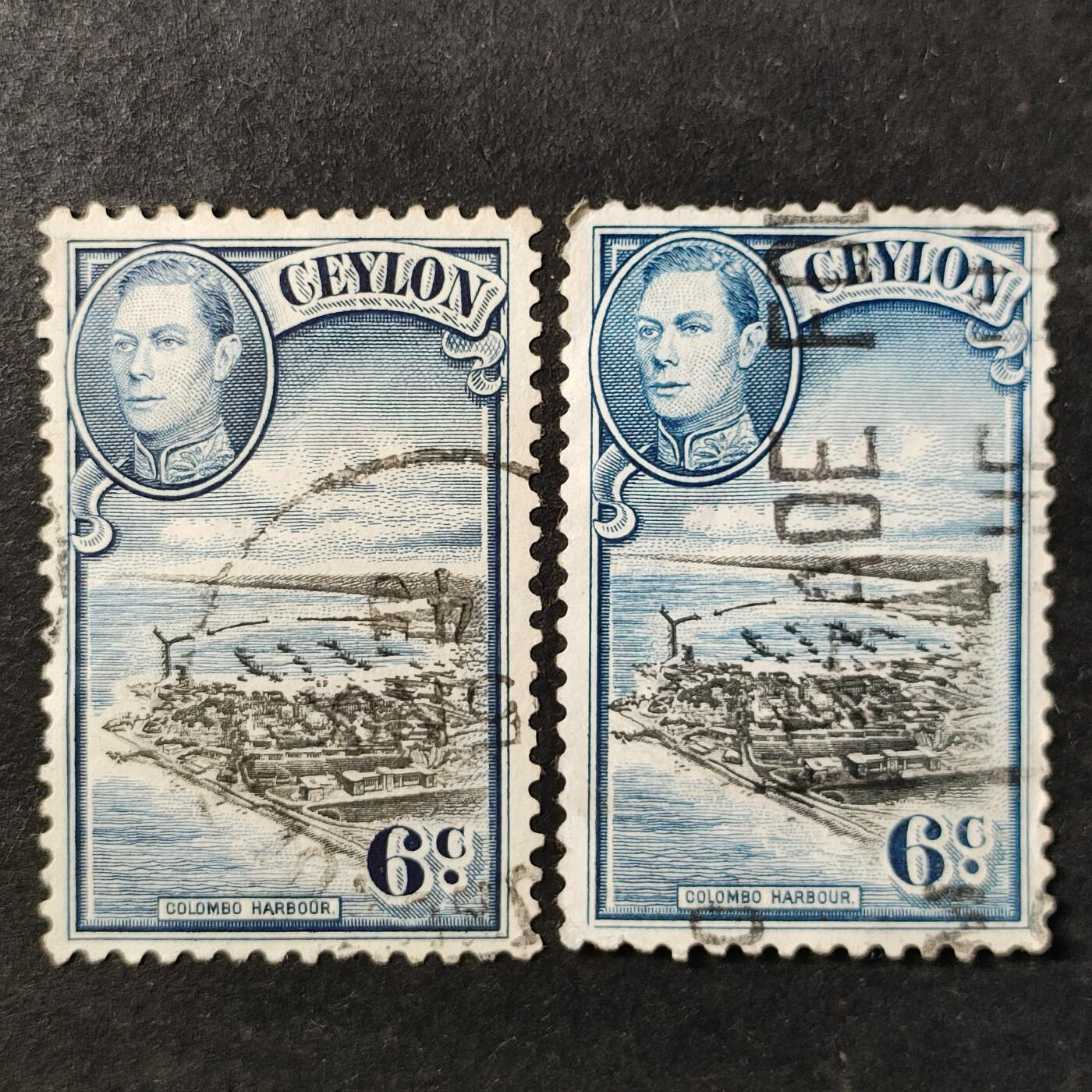 ↓君缘收藏757期☞钱币邮品↓无佣金、可寄存、满30元包邮  英属锡兰邮票，1938年科伦坡港全景·英王乔治六世肖像邮票雕刻版，随机发一枚