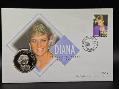  【淘币小摊】限时拍第八百七十九拍   克朗币邮币封场    每周一统一发货 - 赞比亚1998年缅怀戴安娜王妃1000克瓦查纪念币邮币封