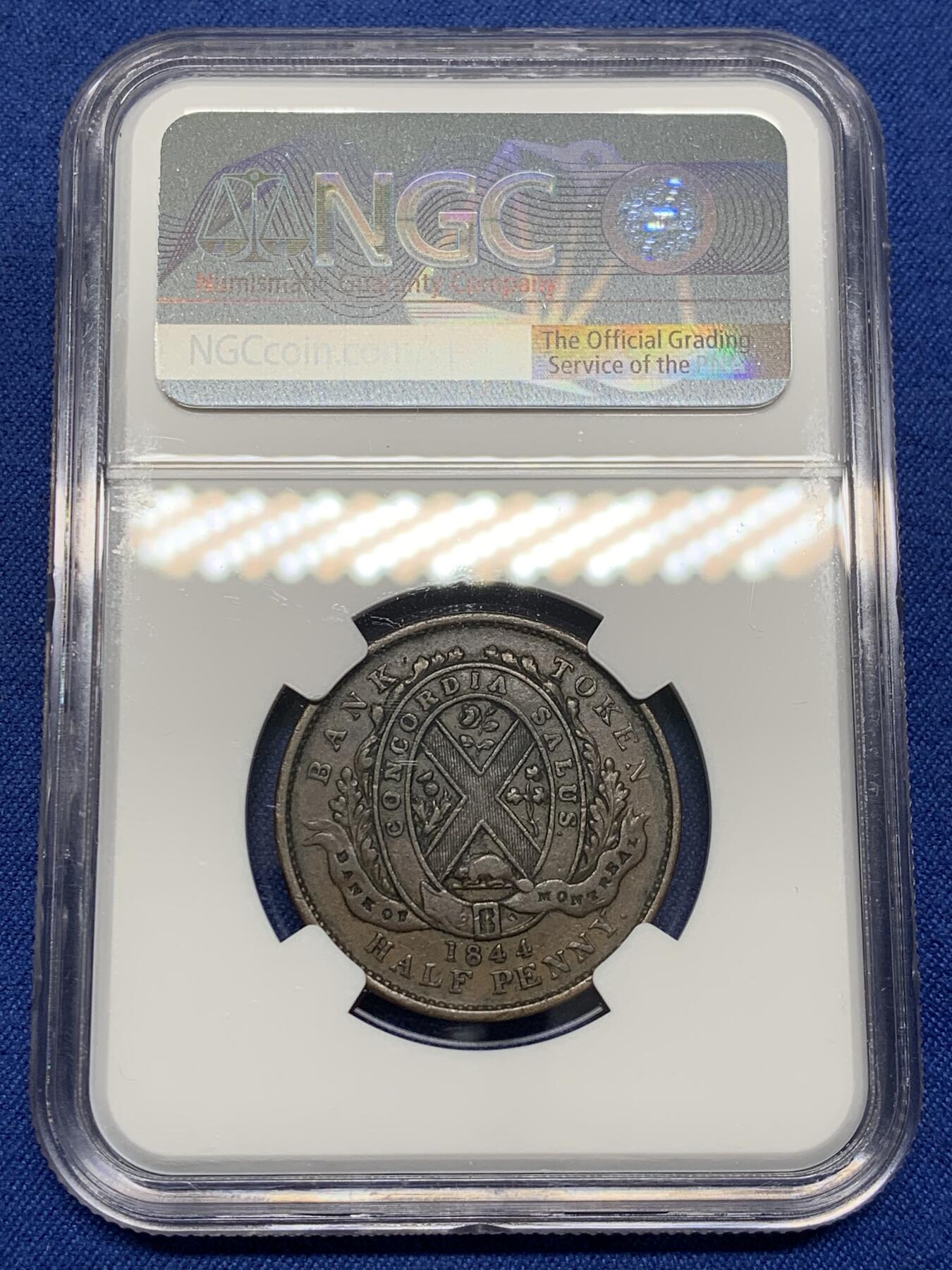 《竞宝斋》第468场 周日，周一 2场连拍 （全场包邮）欢迎送拍 NGC AU50BN 加拿大蒙特利尔半便士铜币，经典品种，AU状态不错