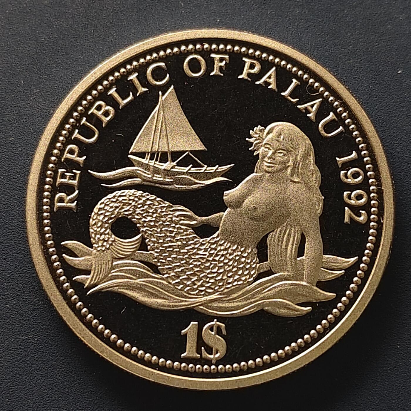 【全场包邮】纯粹捡漏拍510场 帕劳1992年1元《生物多样性公约》海洋保护小丑鱼彩色精制纪念币-首枚彩色纪念币