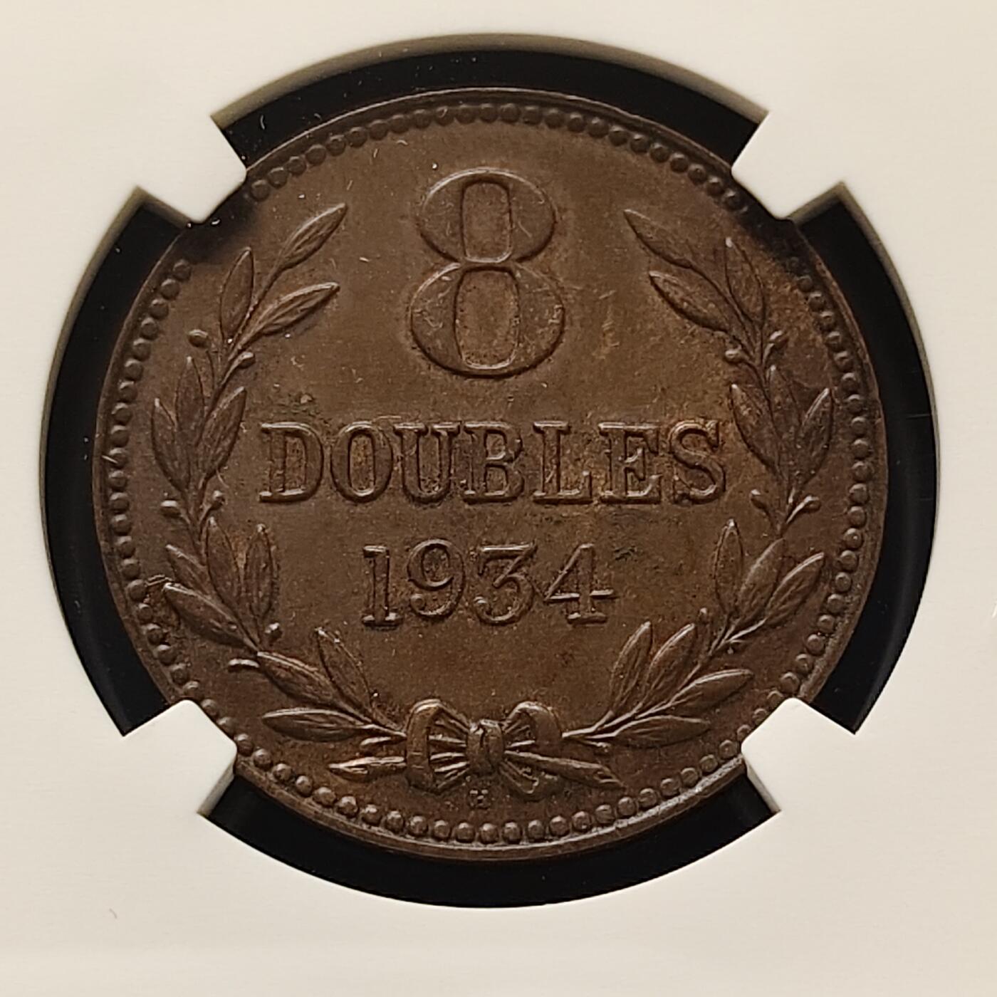 【全场包邮】纯粹捡漏拍511场 根西1934年8道布大铜币-NGC MS62 BN