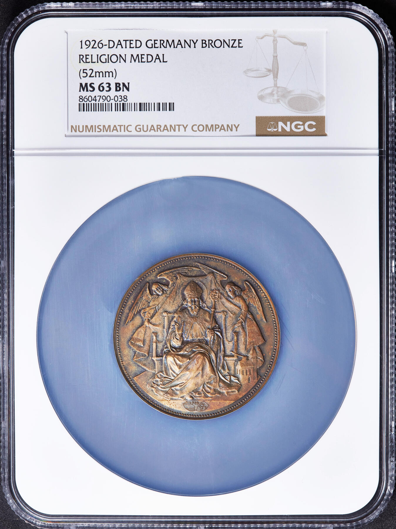 【俄甄集藏】2026年(049)03-18星期三 晚 19:30 全场包邮 德国1926年纪念基希贝格的圣沃尔夫冈朝圣教堂完成重建大铜章，NGC MS63，稀有品种，直径：52mm，盒体边缘有小裂，见详图