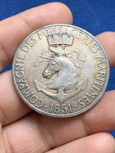 《竞宝斋》第468场 周日，周一 2场连拍 （全场包邮）欢迎送拍 - 法兰西船运纪念银章 37.8克 41.3mm 丰饶角银标