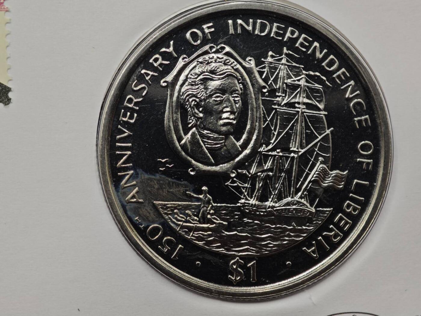  【淘币小摊】限时拍第八百七十八拍   克朗币邮币封场    每周一统一发货 利比里亚1997年独立150周年1元纪念币邮币封