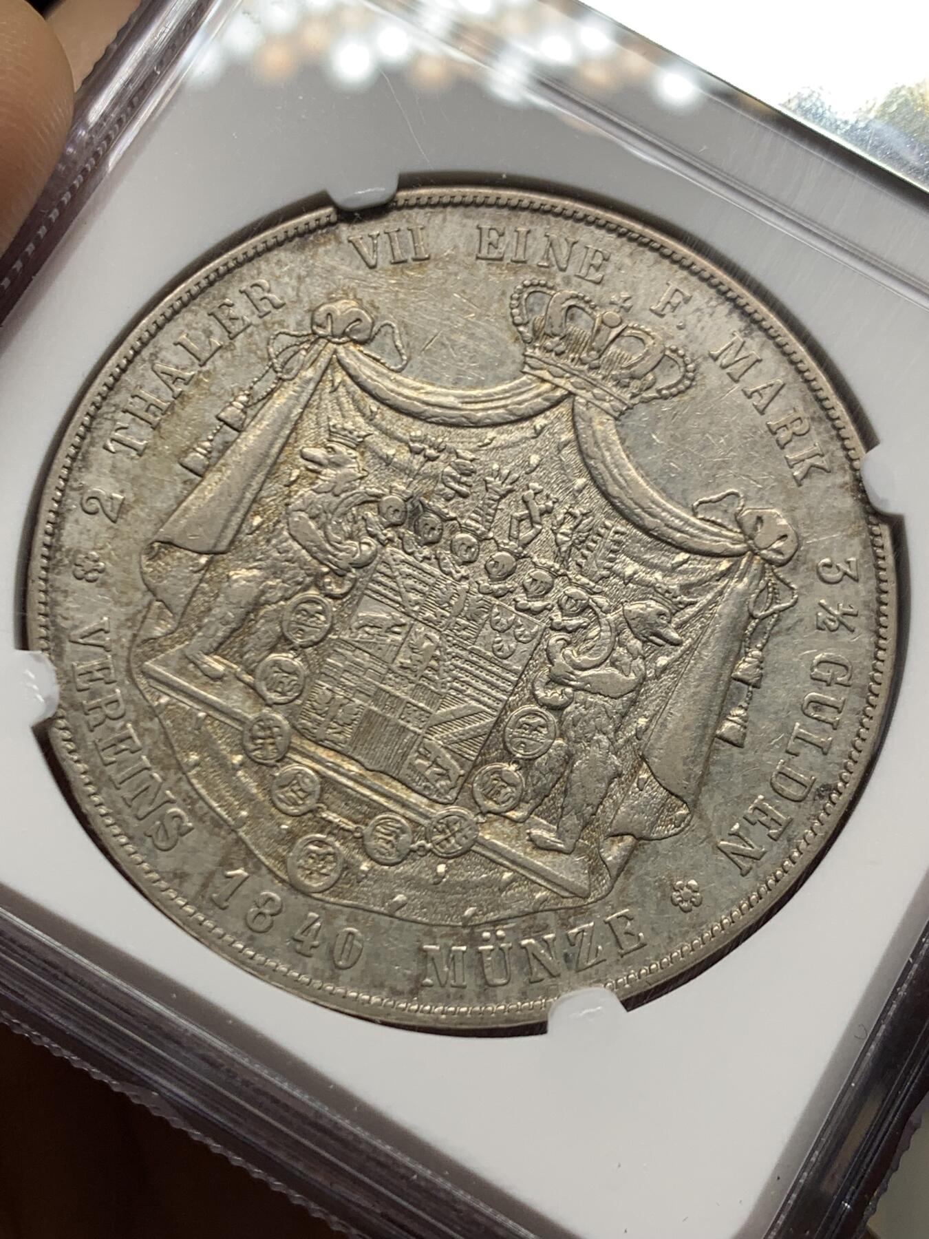 《竞宝斋》第468场 周日，周一 2场连拍 （全场包邮）欢迎送拍 NGC XF 德国 1840年 安哈尔特-科腾公国 海因里希公爵双熊大纹章2泰勒 单年发行只有3100枚的发行量 极少见的品种 不可错过