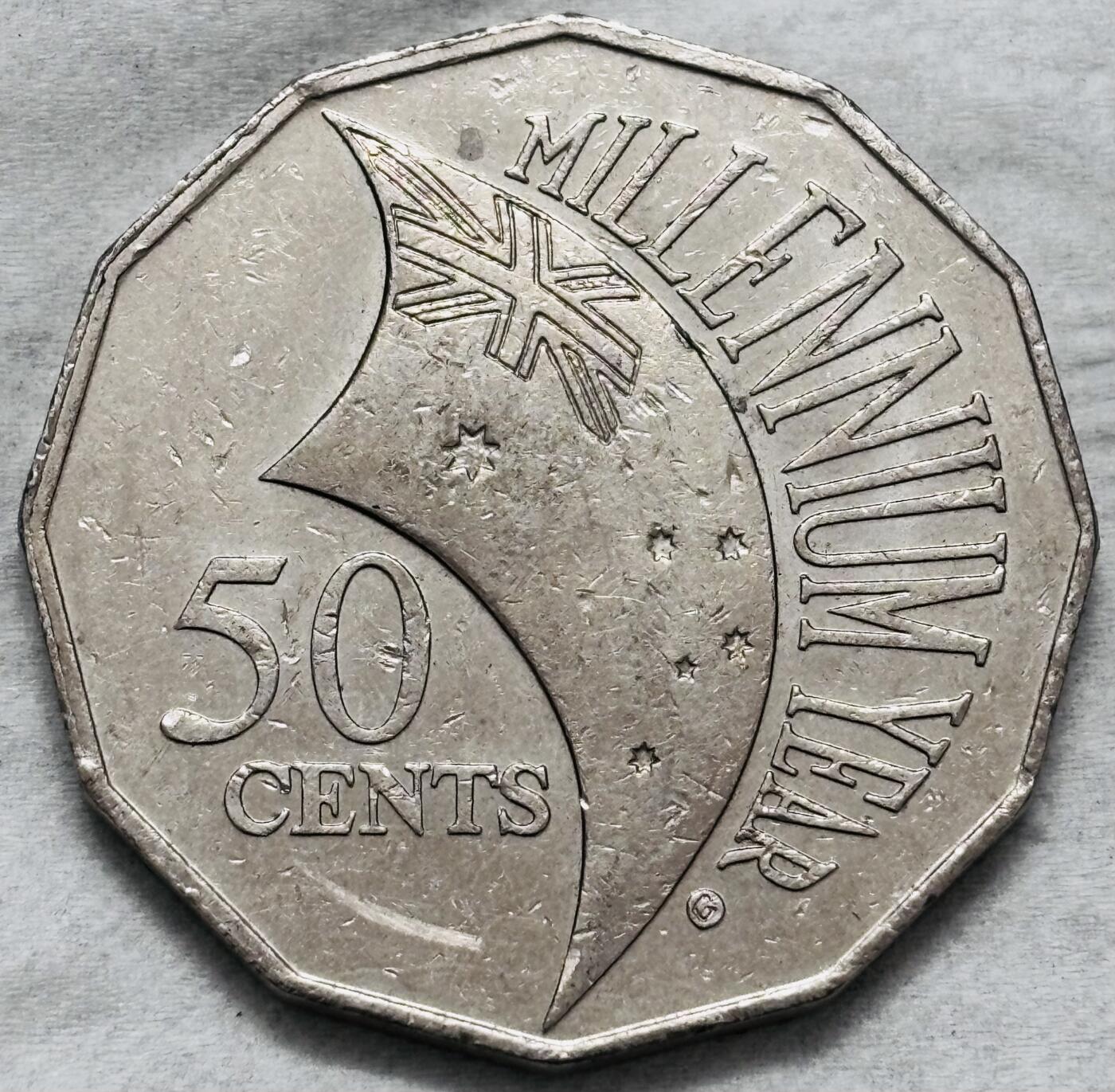 文馨钱币收藏第 296 场，长期接代拍业务 带光好品澳大利亚千禧年 50 分纪念币