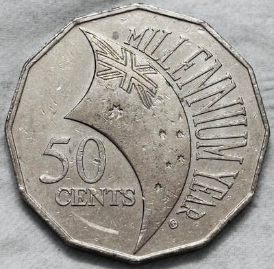 文馨钱币收藏第 296 场，长期接代拍业务 - 带光好品澳大利亚千禧年 50 分纪念币