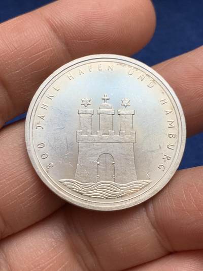 《竞宝斋》第468场 周日，周一 2场连拍 （全场包邮）欢迎送拍 - 德国1989年汉堡港800周年纪念10马克银币 625银 15.5克