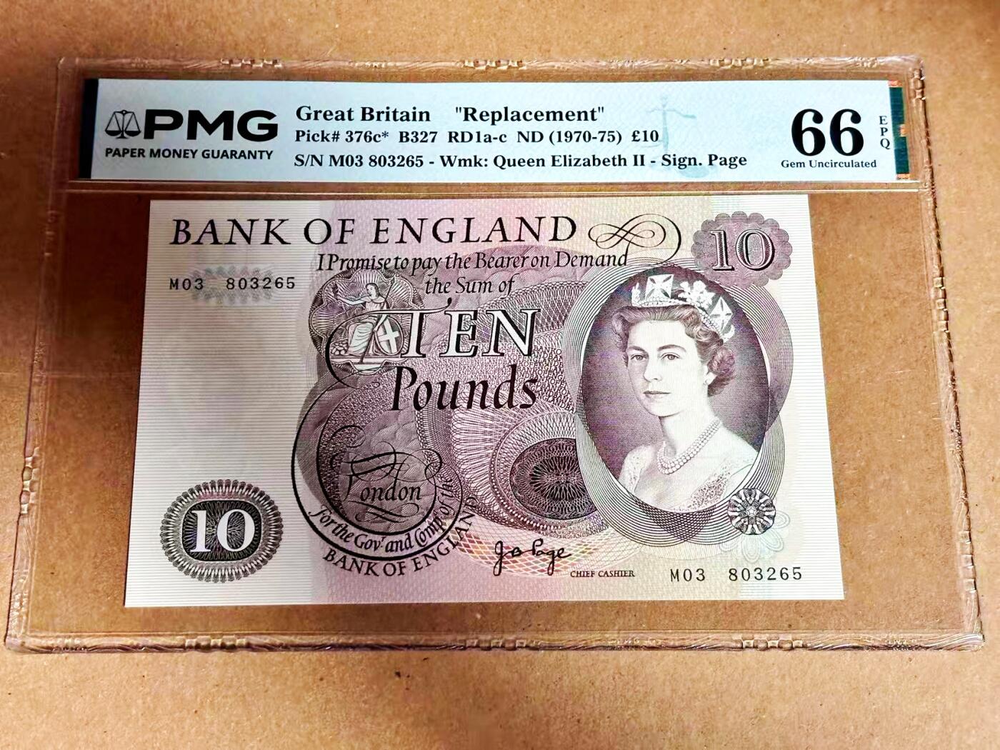 【Blue Auction】世界纸币精拍第792期——18级TOP拍卖/信誉/品质/专业/高效💫 【补号无47】英国 1970-75年10镑 PMG66EPQ 