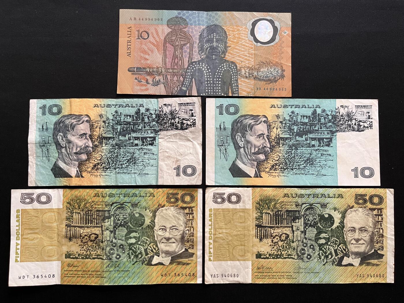 咖啡豆•收藏 2026年Mar_14th世界各国纸币拍卖 5枚 澳大利亚 10-50元 品如图 外国纸币