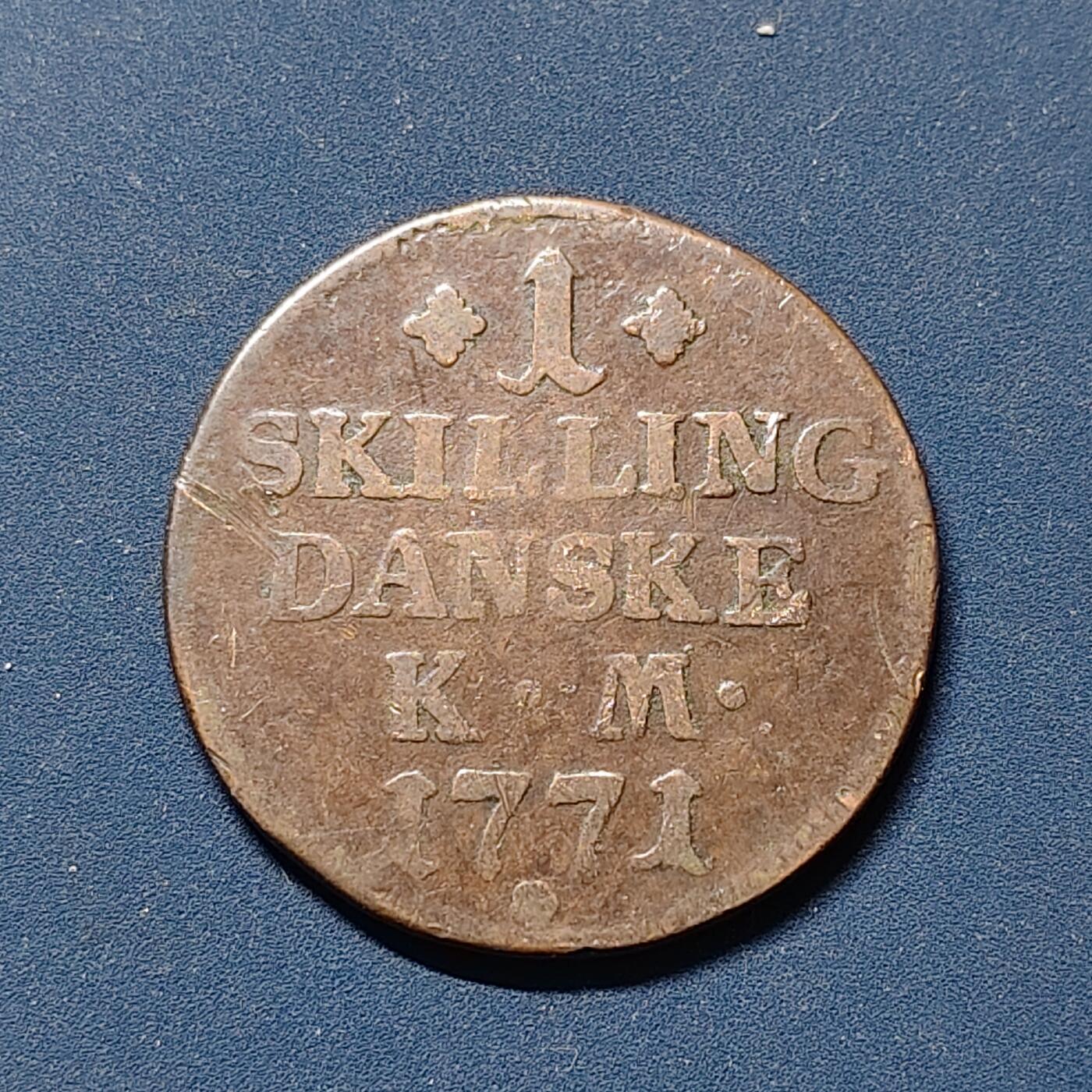 【全场包邮】纯粹捡漏拍510场 丹麦1771年克里斯蒂安七世1斯基林铜币