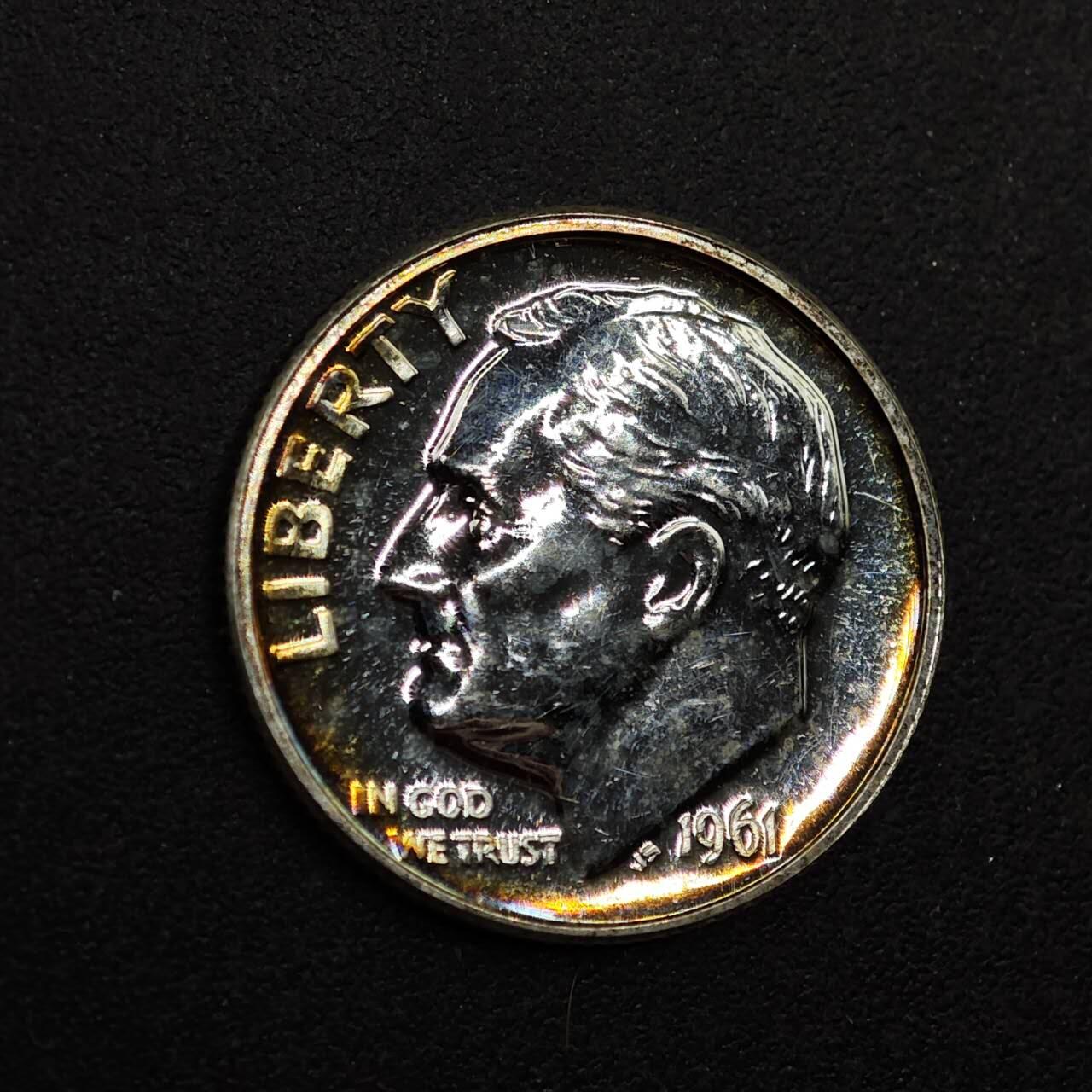 【淘币小摊】实时拍第八百七十九拍   银币套币场    每周一统一发货 美国1961年罗斯福10分精制银币五彩包浆