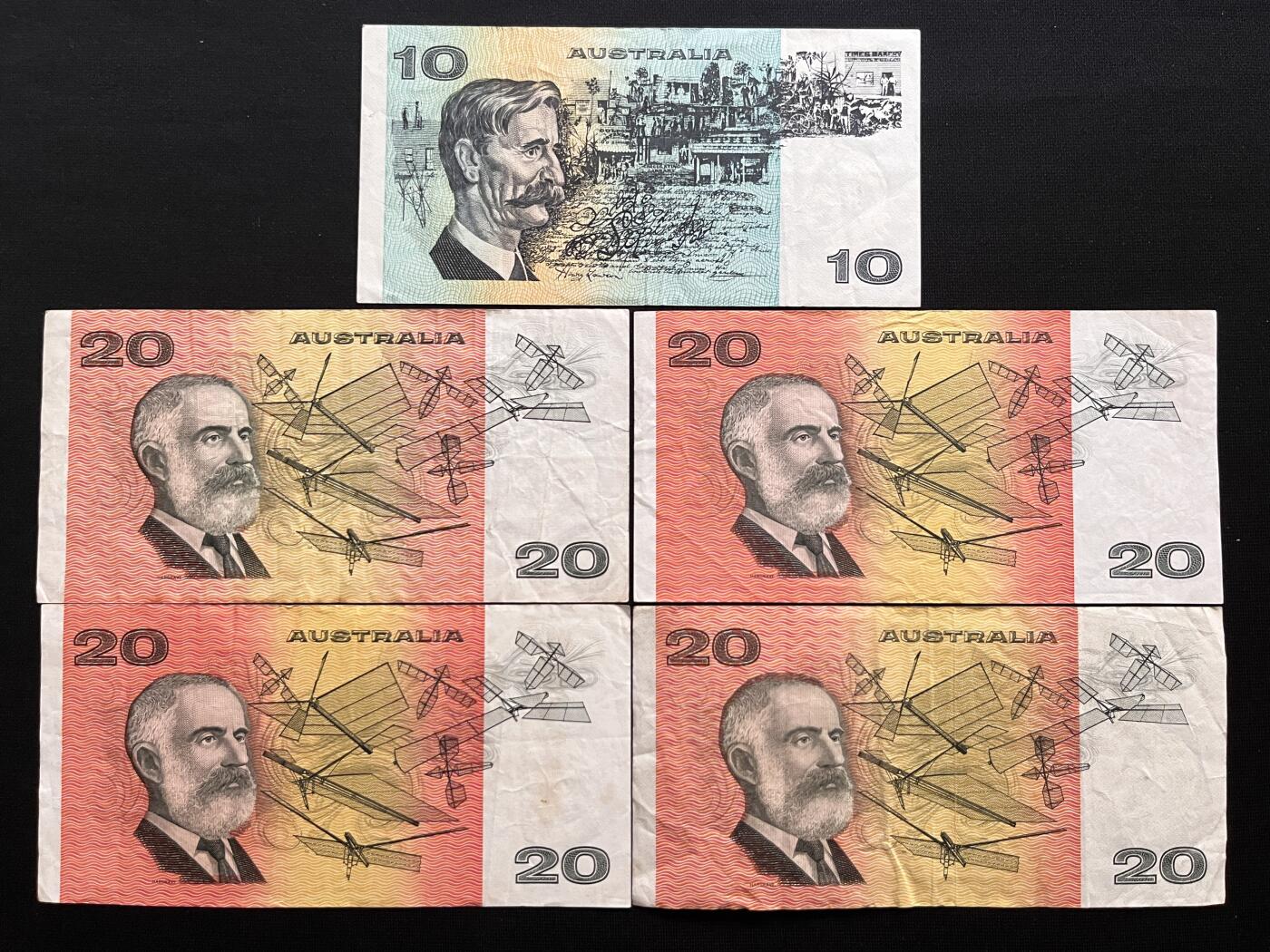 咖啡豆•收藏 2026年Mar_14th世界各国纸币拍卖 5枚 澳大利亚 10&20元 品如图 外国纸币