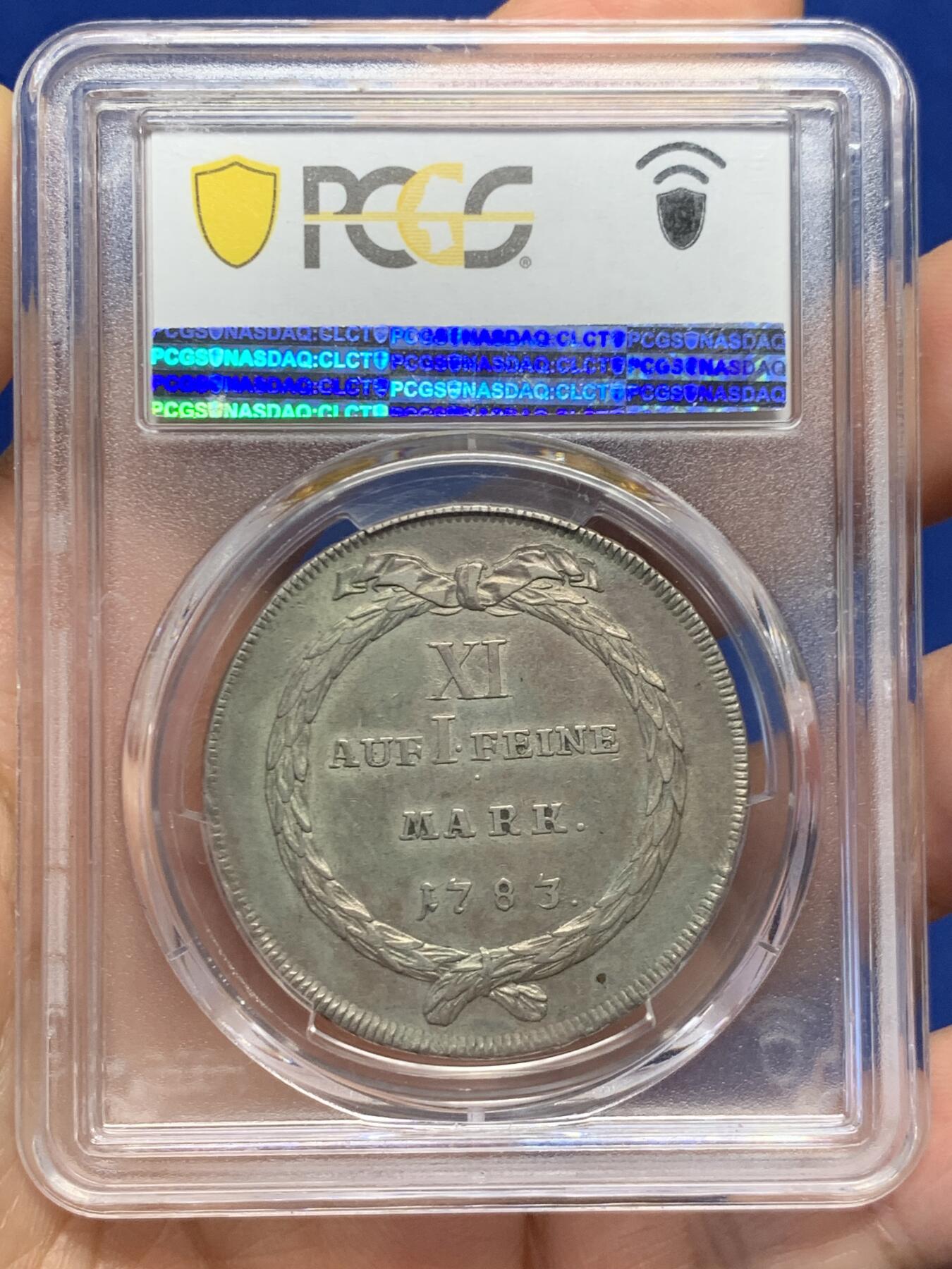 《竞宝斋》第468场 周日，周一 2场连拍 （全场包邮）欢迎送拍 PCGS AU53 瑞士 1783年 苏黎世1泰勒银币 少见品种 克书XF40标价625刀 更高分仅3枚
