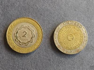 【游宝拍卖】丙午马年第9期 - 阿根廷 2比索1比索 双色币