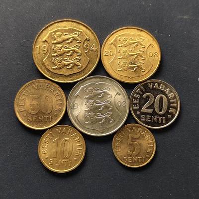 【全场包邮】纯粹捡漏拍510场 - 爱沙尼亚1991-2008年7枚套币-含1/5克朗纪念币