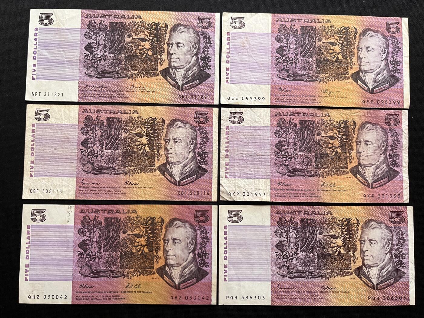 咖啡豆•收藏 2026年Mar_14th世界各国纸币拍卖 6枚 澳大利亚 5元 品如图 外国纸币