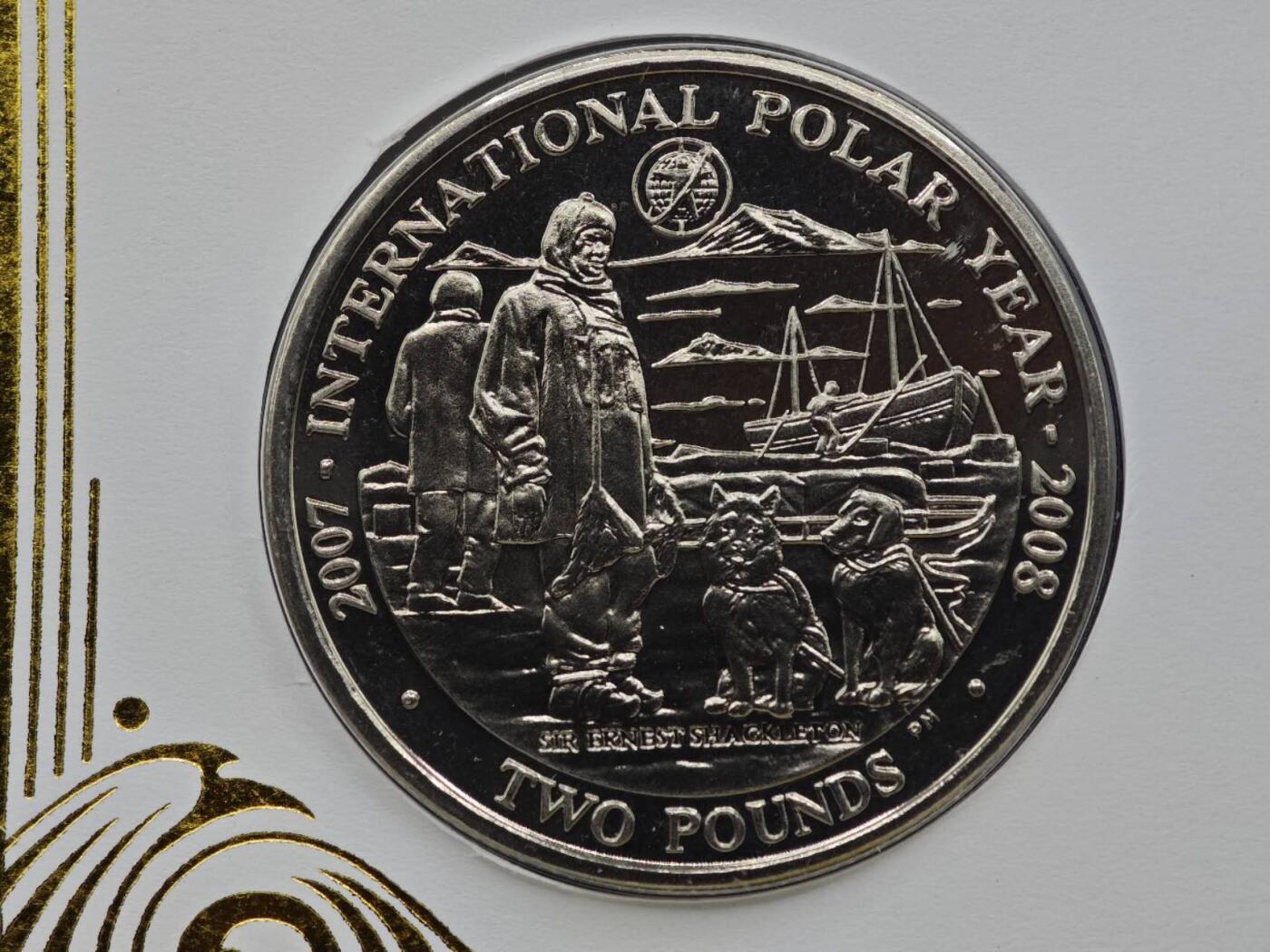  【淘币小摊】限时拍第八百七十八拍   克朗币邮币封场    每周一统一发货 南乔治亚和南桑德威奇2007年极地犬1元纪念币邮币封