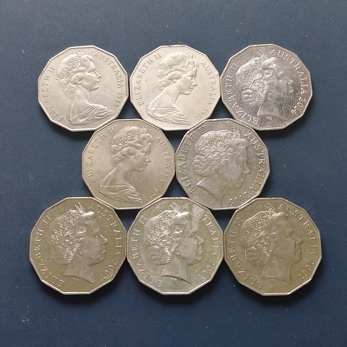 【全场包邮】纯粹捡漏拍510场 澳大利亚各年份50分8枚一组-含3枚流通币+5枚纪念币