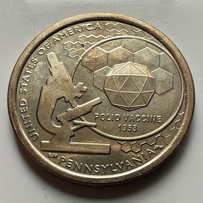 🌹外币初藏🌹🐯2026年第26场  各国纪念币专场 每周二四六晚8️⃣点 接代拍 - 美国 2019年 创新者系列宾夕法尼亚州主题 纪念索尔克脊髓灰质炎疫苗的医学突破成就 1元纪念币