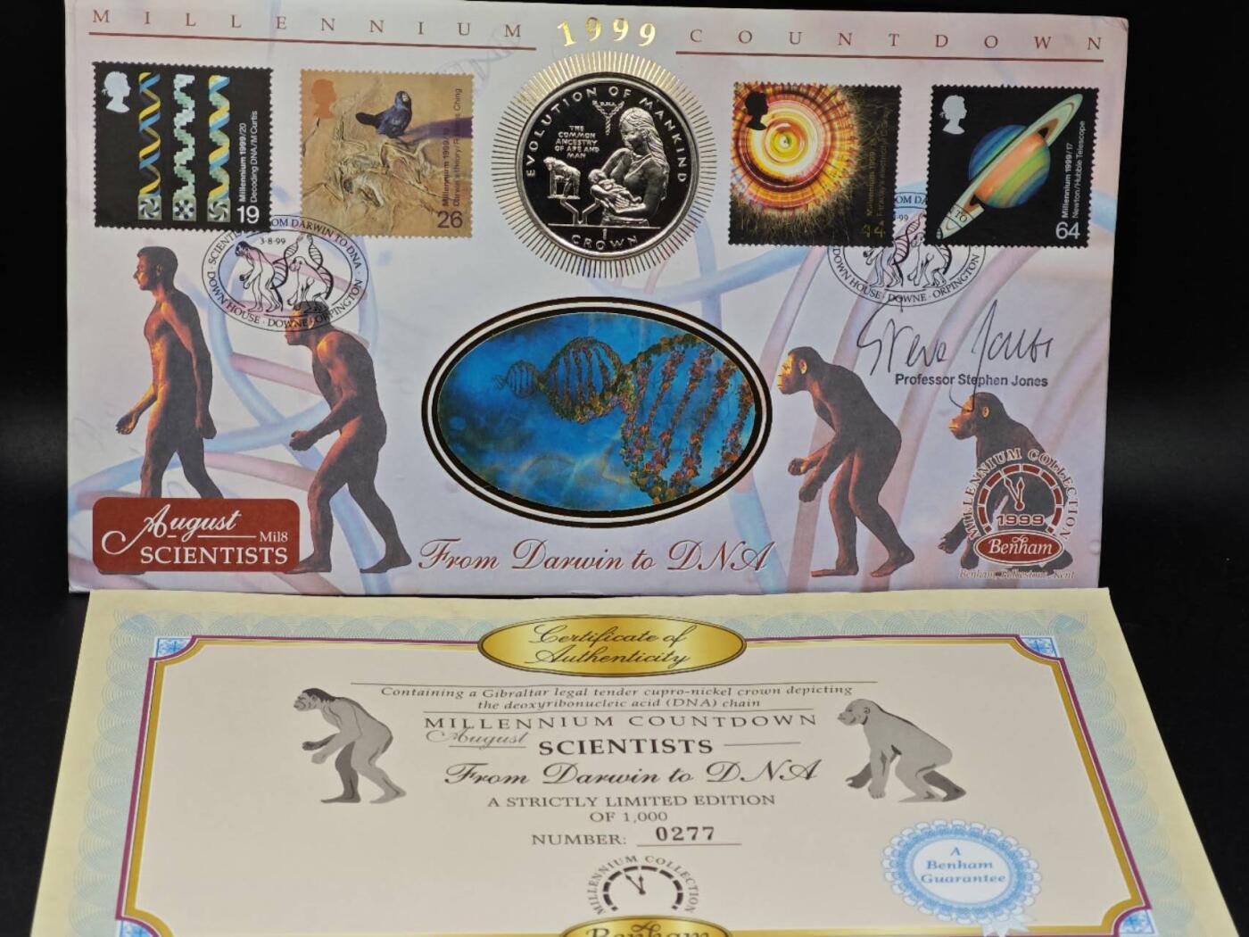  【淘币小摊】限时拍第八百七十八拍   克朗币邮币封场    每周一统一发货 直布罗陀1996年人类进化猿与人共同祖先克朗纪念币邮币封