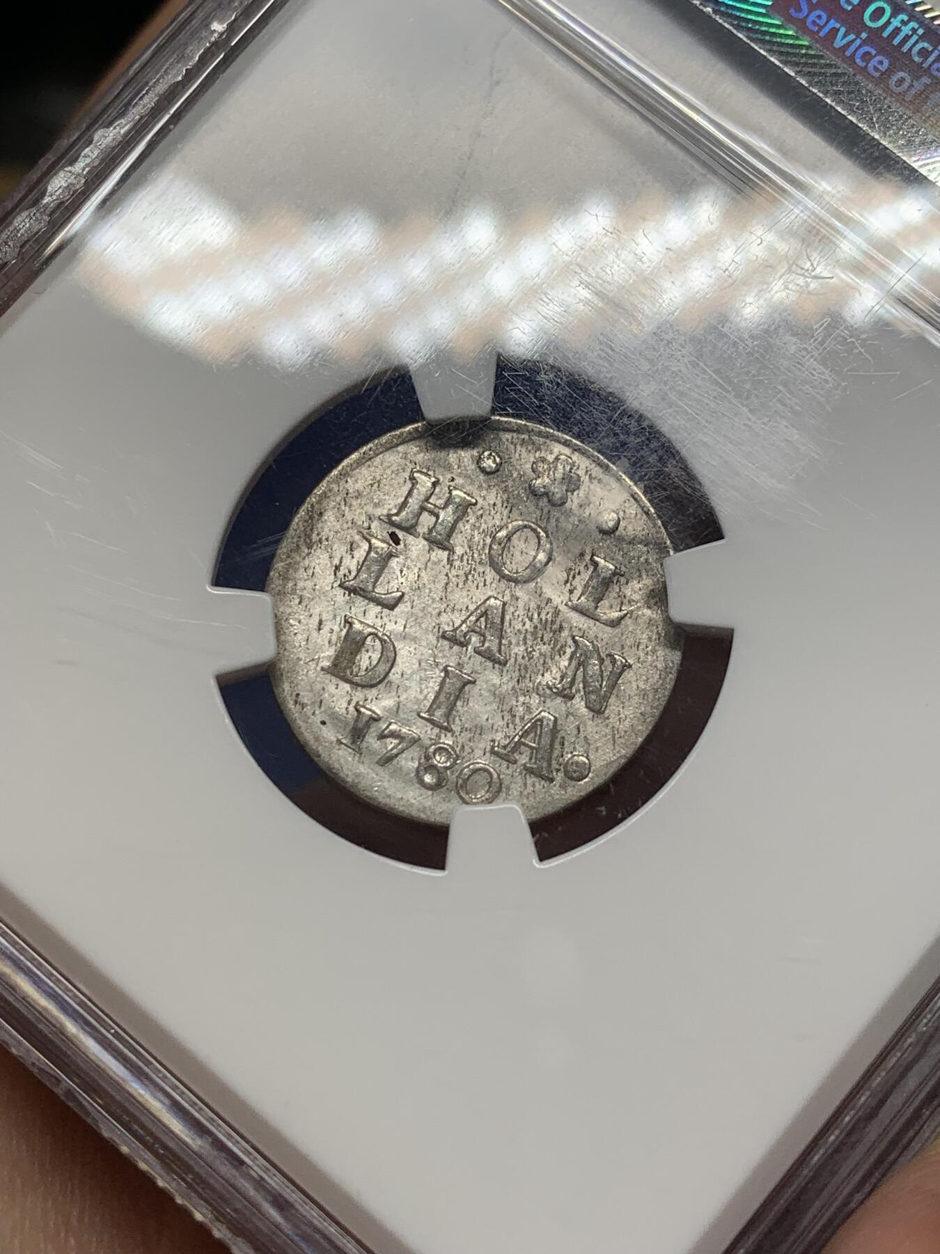 《竞宝斋》第468场 周日，周一 2场连拍 （全场包邮）欢迎送拍 NGC AU58 荷兰1780年2s银币 购自欧洲老藏家 打制深峻完整 老盒严评