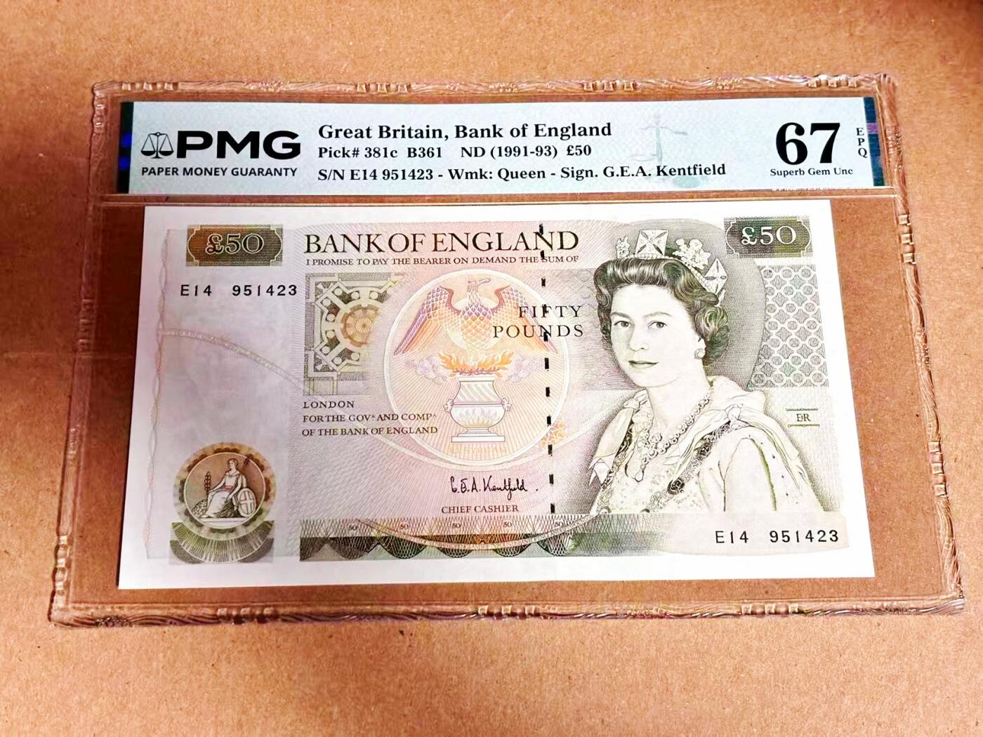 【Blue Auction】世界纸币精拍第792期——18级TOP拍卖/信誉/品质/专业/高效💫 【p381c】英国 1991-93年50镑 PMG67EPQ 