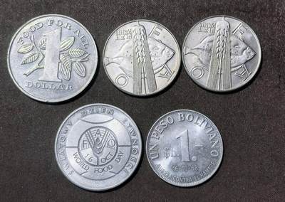 北京马甸外国币专卖第148期，非贵金属外国流通币，纪念币币，中国早期纪念币专场，陆续上拍，欢迎关注 - FA0纪念币波兰3枚，特立尼达多巴哥和玻利维亚各1枚