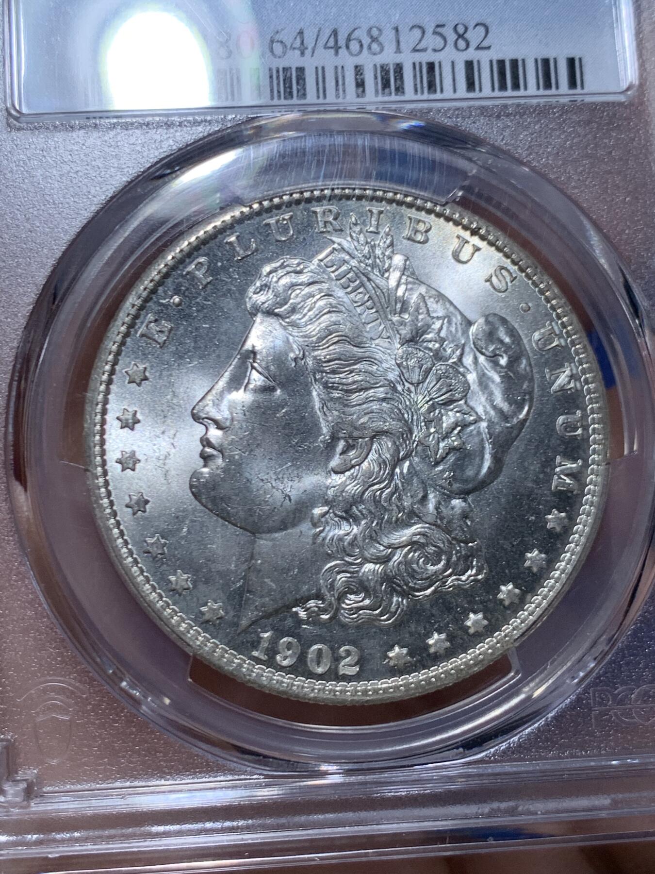 《竞宝斋》第468场 周日，周一 2场连拍 （全场包邮）欢迎送拍 PCGS MS64 美国1902年O版摩根1美元银币