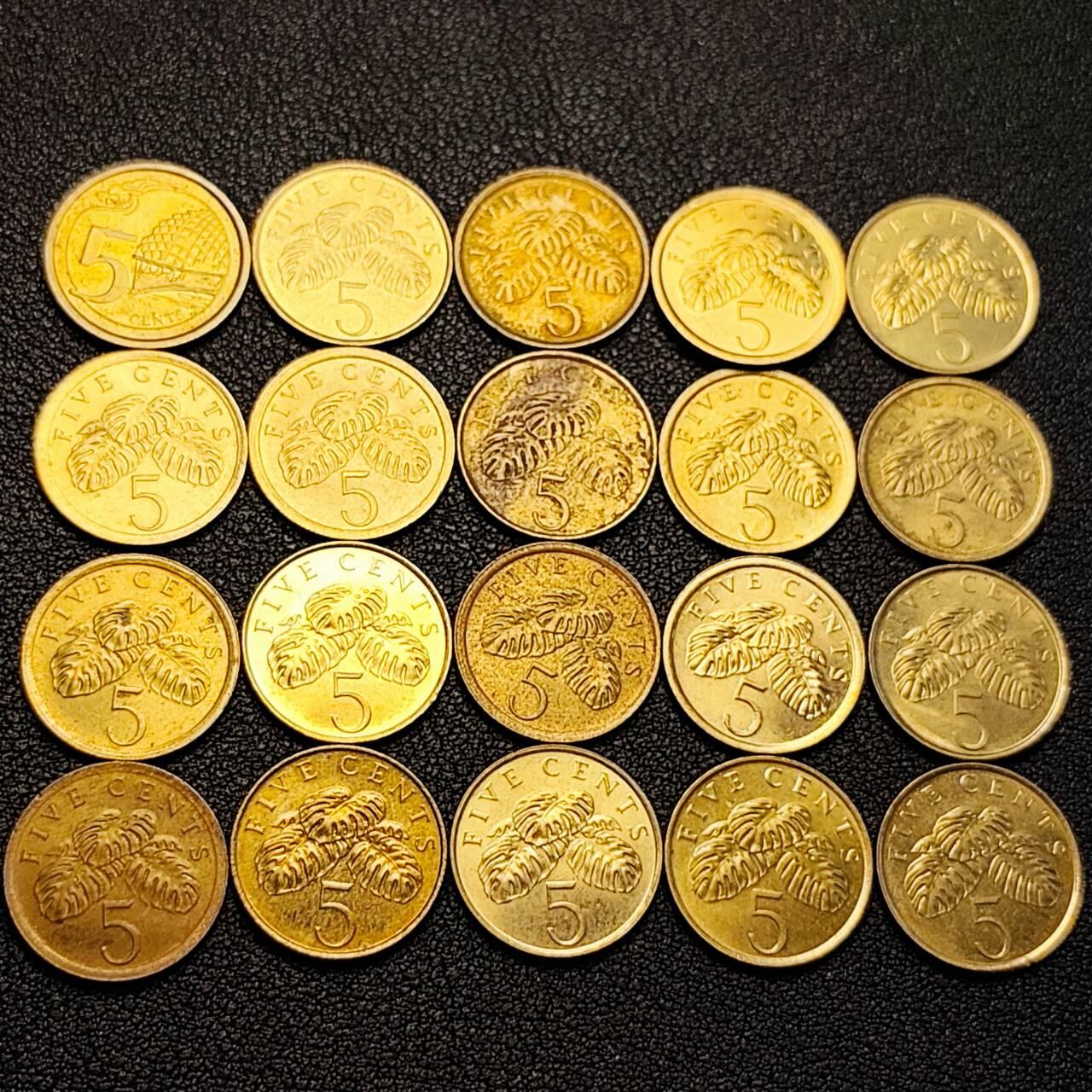 泉币菌-第205场-拍品多 请提前出价 20枚 高币值一组 新加坡5仙铜币 国家大剧院 榴莲壳 混合年份未挑