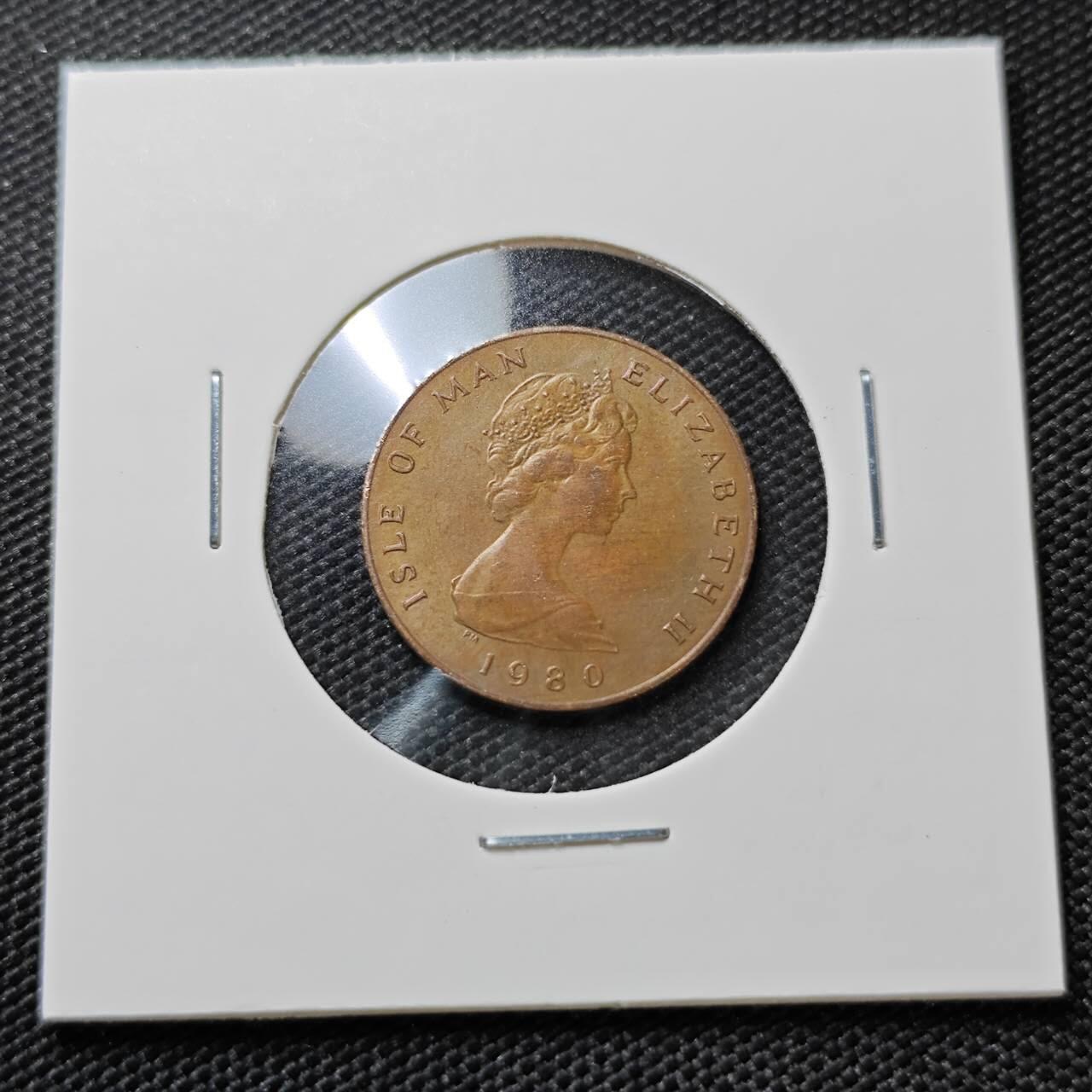 KK钱币收藏小铺   第404期 2月预留时间 周末发货  1980马恩岛1便士 猫