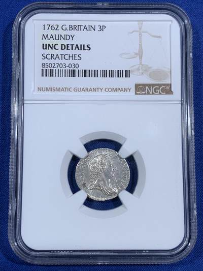 《竞宝斋》第468场 周日，周一 2场连拍 （全场包邮）欢迎送拍 - NGC UNCD 英国1762年乔治三世3便士濯足币