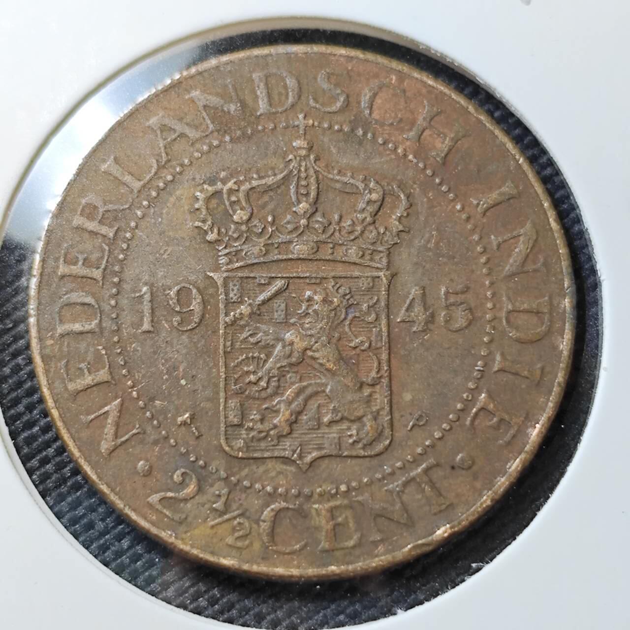 KK钱币收藏小铺   第404期 2月预留时间 周末发货  1945荷属东印度2.5分铜币