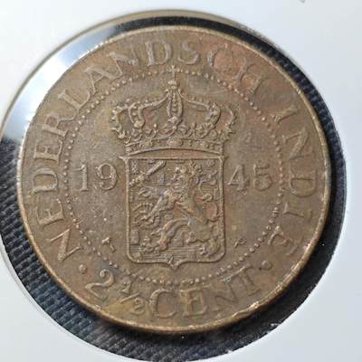 KK钱币收藏小铺   第404期 2月预留时间 周末发货 -  1945荷属东印度2.5分铜币