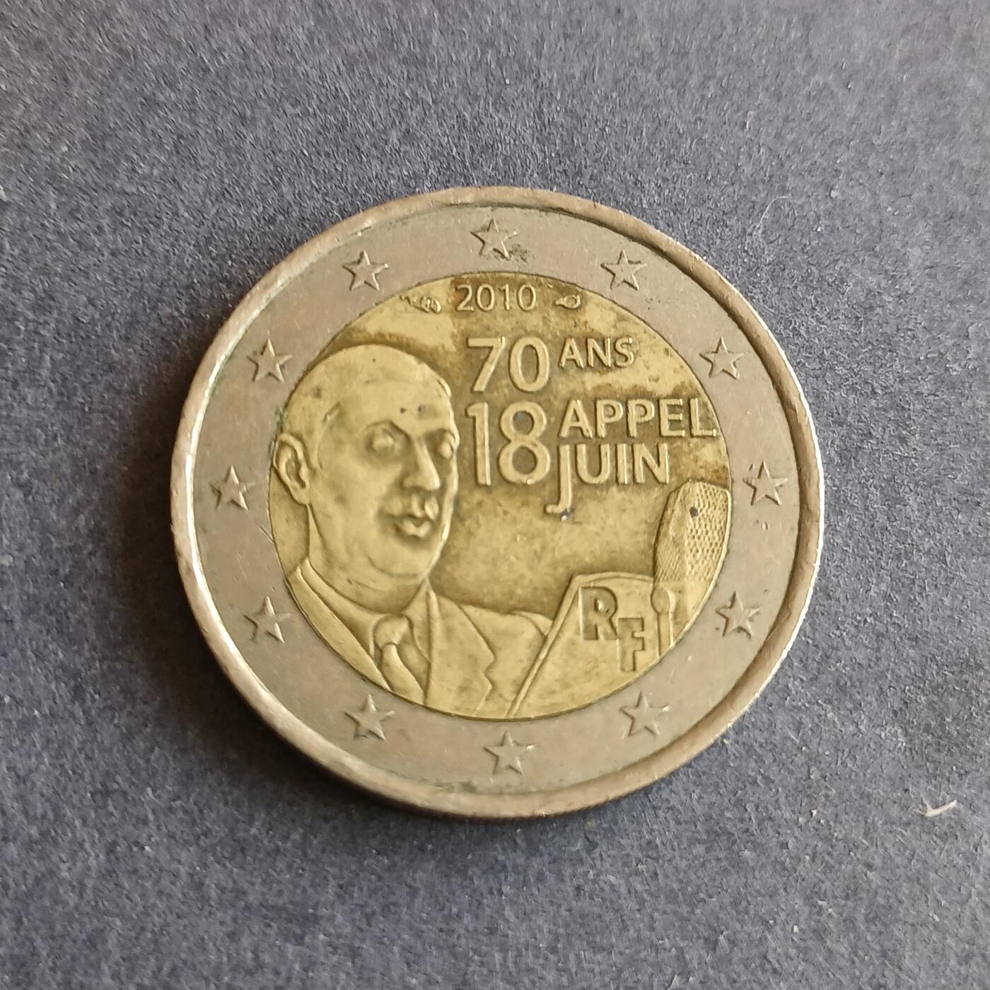 【游宝拍卖】丙午马年第9期 法国2010年2欧元 戴高乐总统纪念币