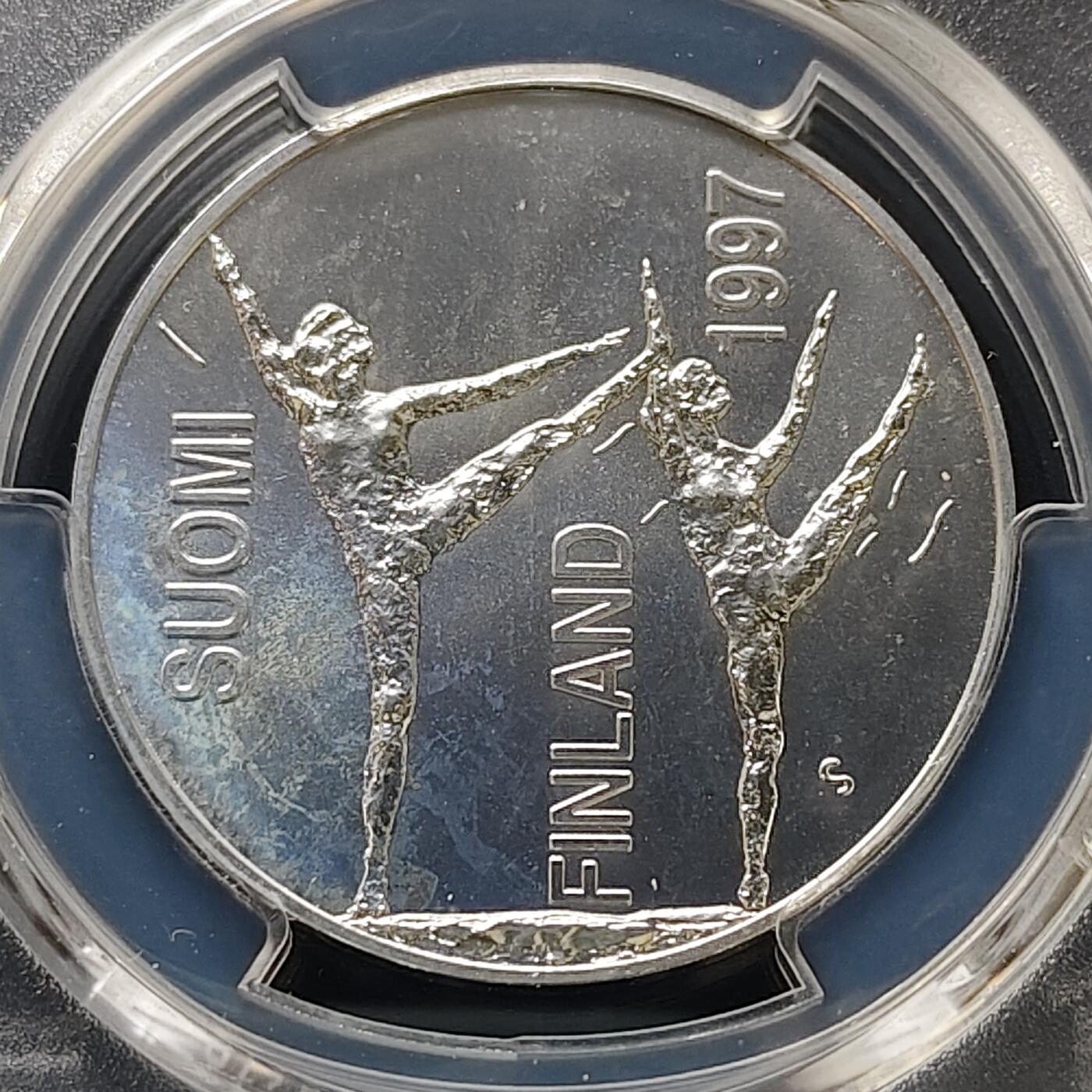 【全场包邮】纯粹捡漏拍511场 【收藏级】芬兰1997年100马克跑步者帕沃·努尔米诞生100周年纪念银币【35毫米22克92.5%】-PCGS MS66（更高分仅2枚）