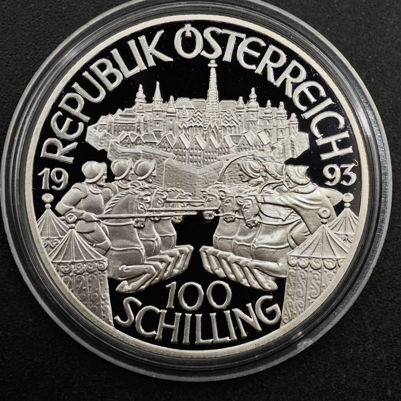 【淘币小摊】实时拍第八百七十九拍   银币套币场    每周一统一发货 奥地利1993年100先令精制银币 千年帝国-利奥波德一世 20克900银