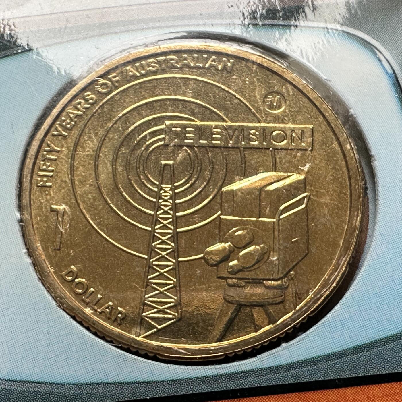 🌹外币初藏🌹🐯2026年第26场  各国纪念币专场 每周二四六晚8️⃣点 接代拍 澳大利亚 2006年 澳大利亚电视50周年 M厂版 1元纪念币 原装卡 墨尔本造币厂