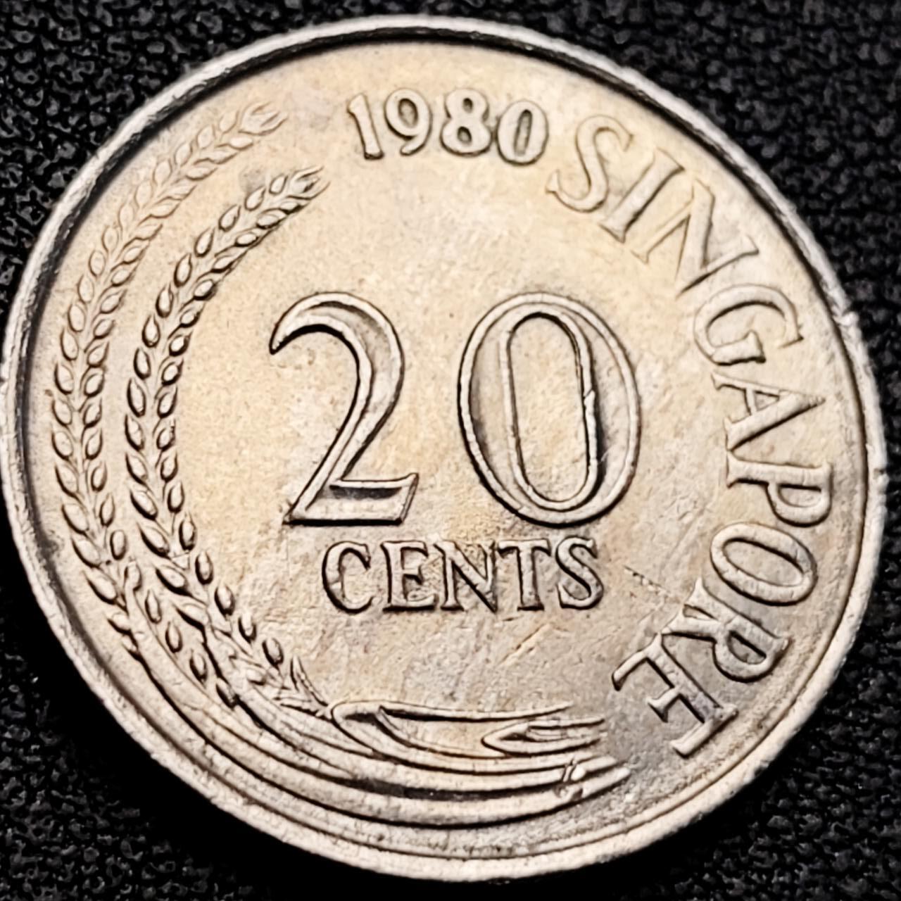 泉币菌-第205场-拍品多 请提前出价 1980年 新加坡20分 箭鱼23.7mm 