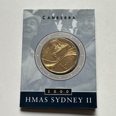 🌹外币初藏🌹🐯2026年第26场  各国纪念币专场 每周二四六晚8️⃣点 接代拍 -  澳大利亚 2000年 HMAS悉尼二号轻巡洋舰 1元纪念币 C厂版 原装卡 堪培拉厂 发行量小