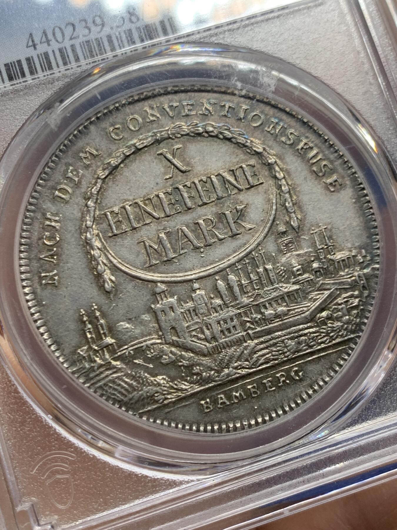 《竞宝斋》第468场 周日，周一 2场连拍 （全场包邮）欢迎送拍 PCGS AU58 班贝格主教区 1800年 景观泰勒 大银币 更高分只有3枚 24年裸币1.6W成交 非常稀见品种