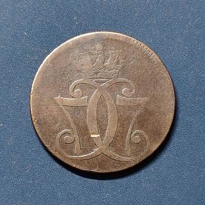 【全场包邮】纯粹捡漏拍510场 - 丹麦1771年克里斯蒂安七世1斯基林铜币