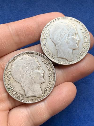 《竞宝斋》第468场 周日，周一 2场连拍 （全场包邮）欢迎送拍 - 两枚一组 法国1933年谷物女神20法郎银币 680银 总重39.9克