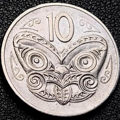 泉币菌-第205场-拍品多 请提前出价 - 新西兰1980年 10分铜镍币 伊丽莎白二世 毛利人面具 23.62mm