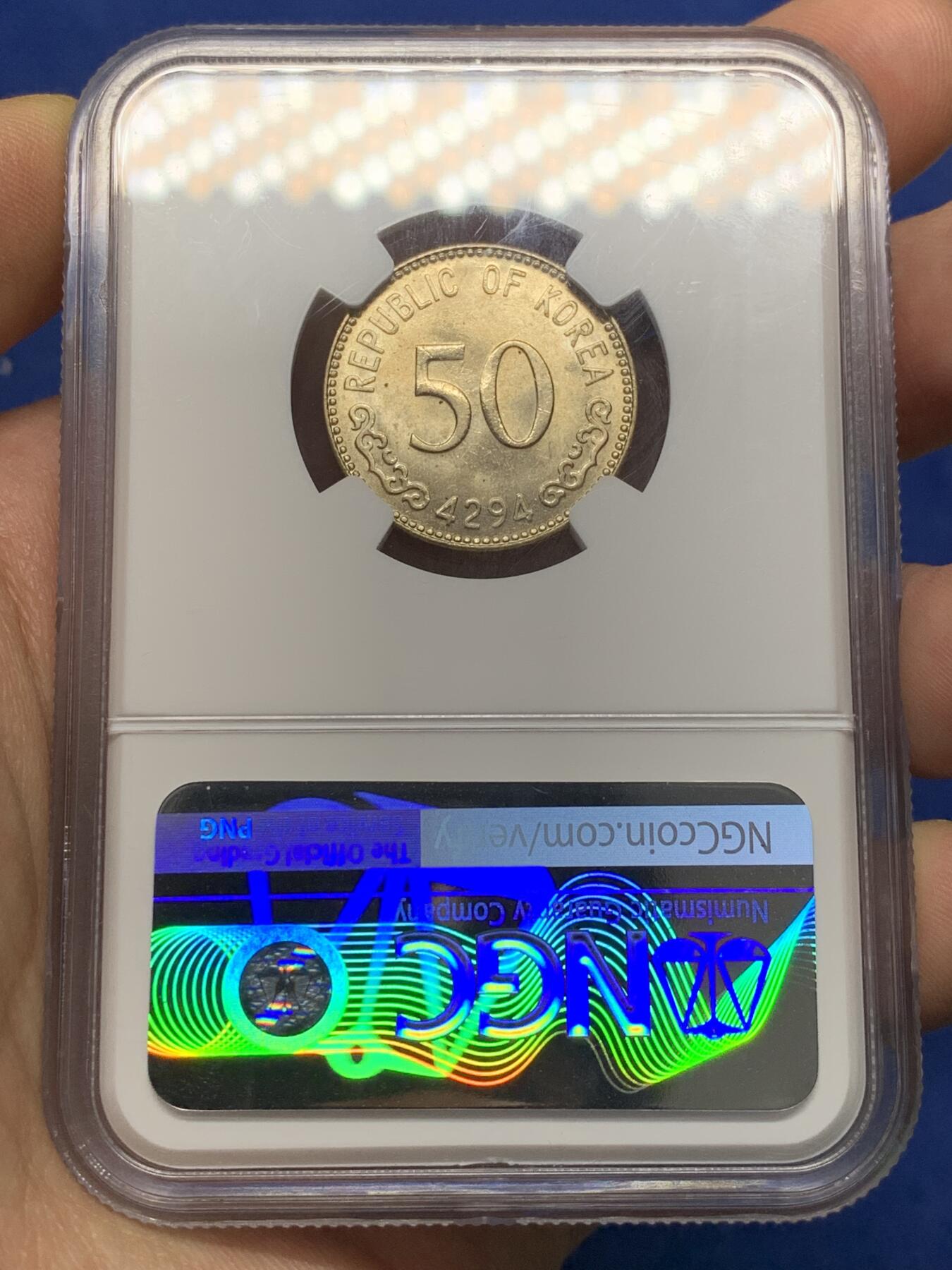 《竞宝斋》第468场 周日，周一 2场连拍 （全场包邮）欢迎送拍 NGC MS62 韩国 1961年（高丽历4294） 开国第一版 50元龟船