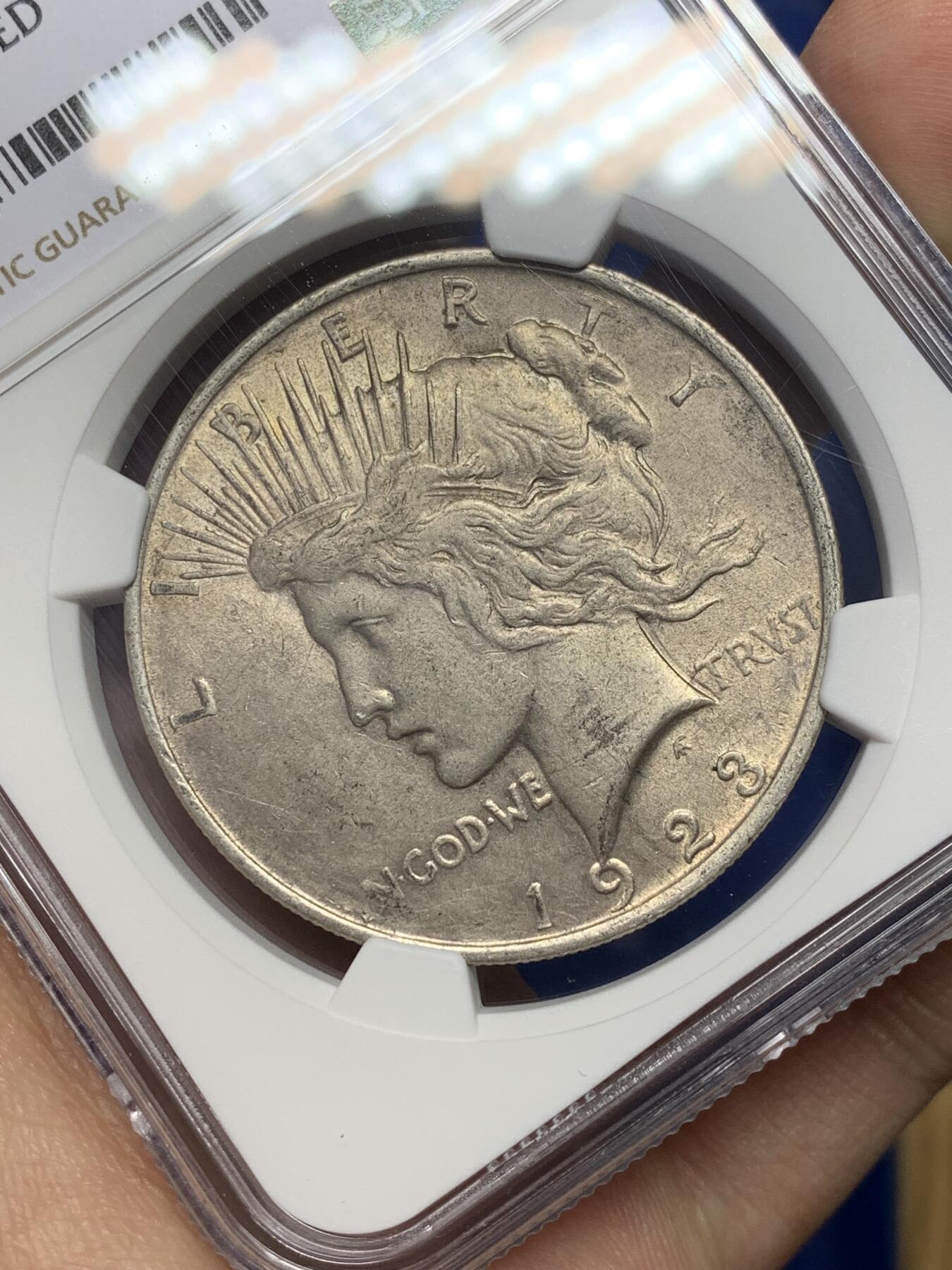 《竞宝斋》第468场 周日，周一 2场连拍 （全场包邮）欢迎送拍 NGC AUD 美国1923年和平鸽一元银币